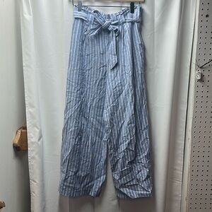 Max Studio Blue Red Pin Stripe Linen Paper-bag Pants- M